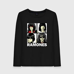 Лонгслив хлопковый женский Ramones, Рамонес Портреты, цвет: черный
