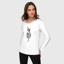 Лонгслив хлопковый женский Графичный цветок, цвет: белый — фото 2