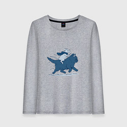 Лонгслив хлопковый женский Путешествие на коте, цвет: меланж
