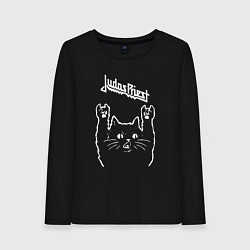Лонгслив хлопковый женский Judas Priest Рок кот, цвет: черный