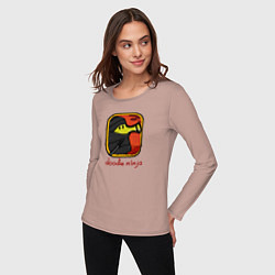 Лонгслив хлопковый женский Doodle ninja, цвет: пыльно-розовый — фото 2