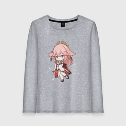 Лонгслив хлопковый женский Чиби лисичка Яэ Мико, цвет: меланж
