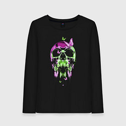 Лонгслив хлопковый женский Skull & Butterfly Neon, цвет: черный