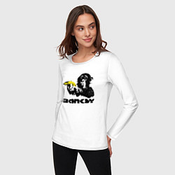 Лонгслив хлопковый женский Banksy - Бэнкси обезьяна с бананом, цвет: белый — фото 2