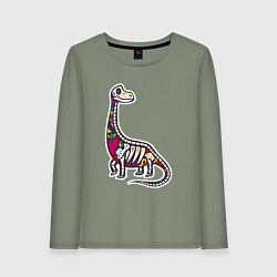 Женский лонгслив Разноцветный скелет динозавра