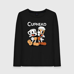 Лонгслив хлопковый женский Cuphead 2 чашечки, цвет: черный