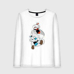 Лонгслив хлопковый женский Чашки Cuphead, цвет: белый