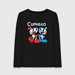 Лонгслив хлопковый женский Cuphead Чашечки, цвет: черный