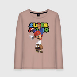 Лонгслив хлопковый женский Mario and Goomba Super Mario, цвет: пыльно-розовый
