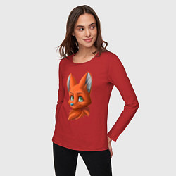 Лонгслив хлопковый женский Милая лисичка Cute fox, цвет: красный — фото 2