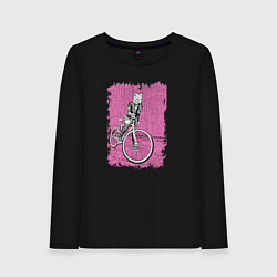 Лонгслив хлопковый женский Байк Панк Лисичка, цвет: черный