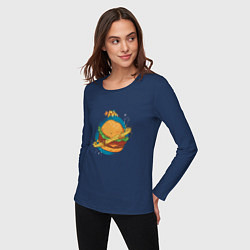 Лонгслив хлопковый женский Бургер Планета Planet Burger, цвет: тёмно-синий — фото 2