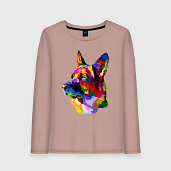 Женский лонгслив Немецкие овчарки красочная голова