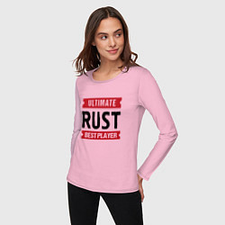 Лонгслив хлопковый женский Rust: таблички Ultimate и Best Player, цвет: светло-розовый — фото 2