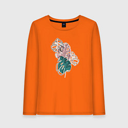 Лонгслив хлопковый женский Геометрические листья монстера, цвет: оранжевый