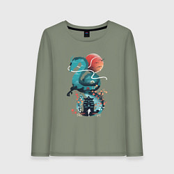 Лонгслив хлопковый женский История Тихоро и Хаку, цвет: авокадо