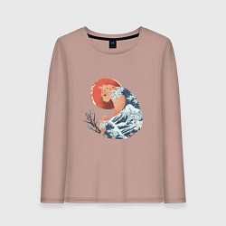 Лонгслив хлопковый женский Душа природы Японии - Бушующее море, цвет: пыльно-розовый