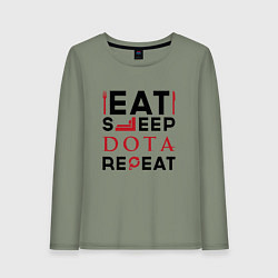 Лонгслив хлопковый женский Надпись: Eat Sleep Dota Repeat, цвет: авокадо