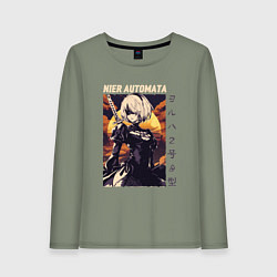 Лонгслив хлопковый женский NIER: AUTOMATA 2B, цвет: авокадо