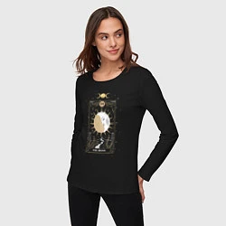 Лонгслив хлопковый женский Карта Таро луна эзотерика мистика, цвет: черный — фото 2