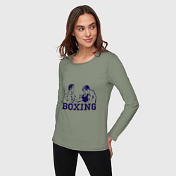 Лонгслив хлопковый женский Бокс Boxing is cool, цвет: авокадо — фото 2