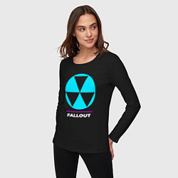 Лонгслив хлопковый женский Символ Fallout в неоновых цветах, цвет: черный — фото 2