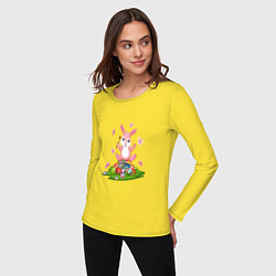 Лонгслив хлопковый женский BUNNY PAINTS EGGS, цвет: желтый — фото 2