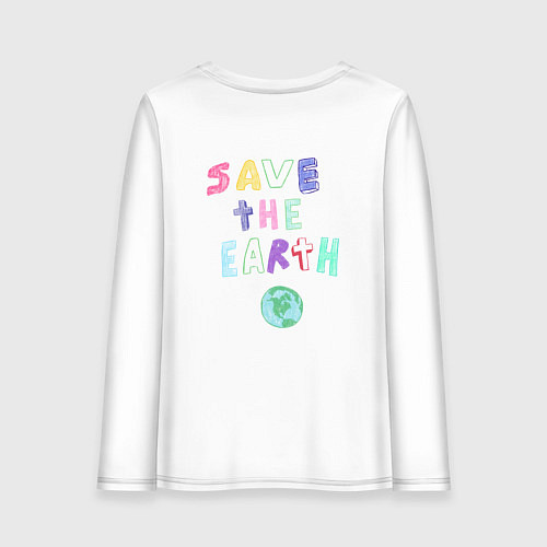 Женский лонгслив Save the earth эко дизайн карандашом / Белый – фото 2