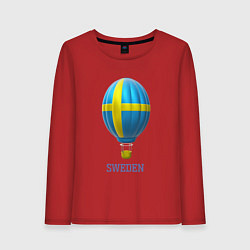 Лонгслив хлопковый женский 3d aerostat Sweden flag, цвет: красный