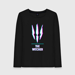 Лонгслив хлопковый женский The Witcher в стиле Glitch Баги Графики, цвет: черный