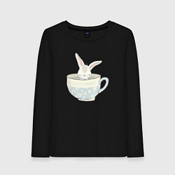 Лонгслив хлопковый женский Кролик в чашке, цвет: черный