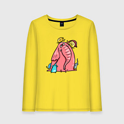 Лонгслив хлопковый женский Розовая слоника со слонятами, цвет: желтый