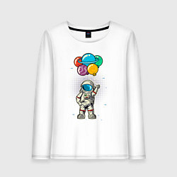 Лонгслив хлопковый женский Космонавт на воздушных шариках, цвет: белый