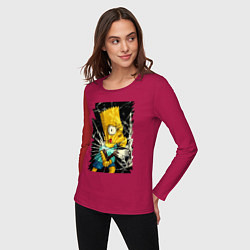 Лонгслив хлопковый женский Барт Симпсон с рогаткой, цвет: маджента — фото 2
