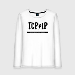 Лонгслив хлопковый женский TCPIP Connecting people since 1972, цвет: белый