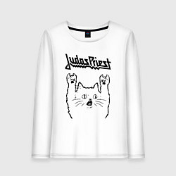 Лонгслив хлопковый женский Judas Priest - rock cat, цвет: белый