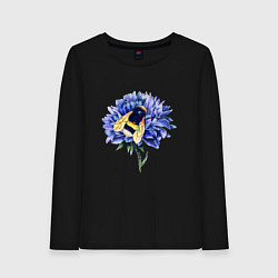 Лонгслив хлопковый женский Трудяжка шмель на цветке, цвет: черный
