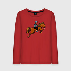 Лонгслив хлопковый женский Наездник на лошади, цвет: красный