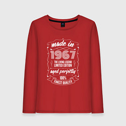 Лонгслив хлопковый женский Made in 1967 retro old school, цвет: красный