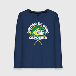 Лонгслив хлопковый женский Capoeira - Cordao de ouro flag of Brazil, цвет: тёмно-синий