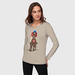Лонгслив хлопковый женский Гонщик на лошади, цвет: миндальный — фото 2