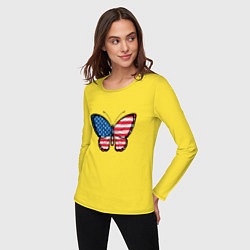 Лонгслив хлопковый женский Бабочка - США, цвет: желтый — фото 2