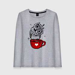 Лонгслив хлопковый женский Сова на кружке с сердечком, цвет: меланж