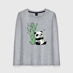 Лонгслив хлопковый женский Панда бамбук и стрекоза, цвет: меланж
