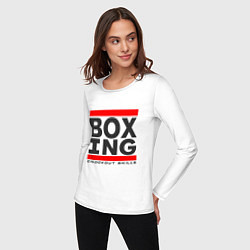 Лонгслив хлопковый женский Boxing knockout skills, цвет: белый — фото 2