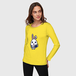 Лонгслив хлопковый женский Кролик - Космонавт, цвет: желтый — фото 2