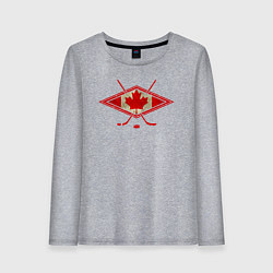 Лонгслив хлопковый женский Флаг Канады хоккей, цвет: меланж