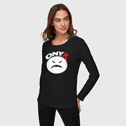 Лонгслив хлопковый женский Onyx logo white, цвет: черный — фото 2