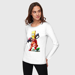 Лонгслив хлопковый женский Крутой Барт Симпсон с оружием на плече и скейтборд, цвет: белый — фото 2