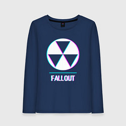 Лонгслив хлопковый женский Fallout в стиле glitch и баги графики, цвет: тёмно-синий